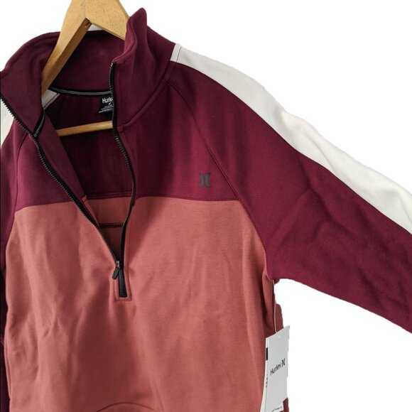 Hurley Nike Thermal Sweatshirt Fleece Lined Cropped Half Zip Maroon White NEW - Picture 5 of 12